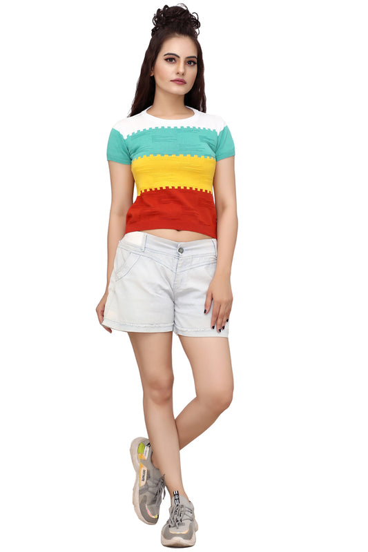 Casual Regular Sleeves Striped Women Multicolor Top
