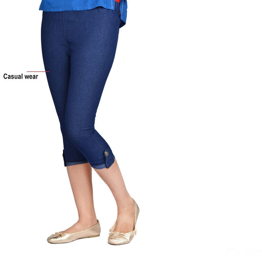 Blue Solid Calf-Length Casual Women Skinny Fit Capri